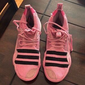 adidas Pink Knit Women's Athletic Sneakers with Black Stripes